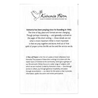 Back cover of A Way of Prayer by Bren Dubay, featuring the Koinonia Farm logo and reflection on the way of prayer in this particular community
