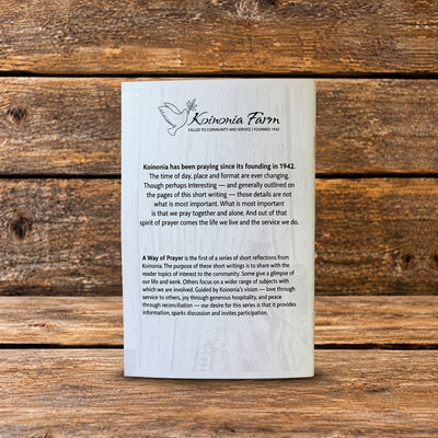 Back cover of A Way of Prayer by Bren Dubay, displayed against a rustic wooden background.