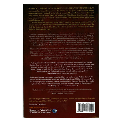 Back cover of By Faith and By Love by Beverly England Williams, featuring a book summary, endorsements, and author biography.