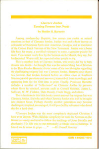Back cover of Clarence Jordan: Turning Dreams into Deeds by Henlee H. Barnette, featuring a description of Clarence Jordan's life and work.