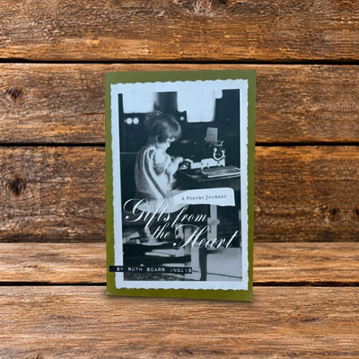 Front cover of Gifts from the Heart: A Poetry Journey by Ruth Inglis, displayed against a rustic wooden background.