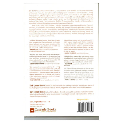 Back cover of Roots of the Cotton Patch, Volume 1, featuring a summary, endorsements, and editor biographies.