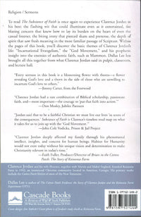 Back cover of The Substance of Faith and Other Cotton Patch Sermons by Clarence Jordan, featuring a book description and reader endorsements.