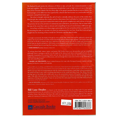 Back cover of The Radical Disciple by Bill Lane Doulos, featuring a book summary, endorsements, and author biography.